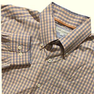 Alex Cannon Button Down Shirt Mens Large‎ Blue Orange Plaid Long Sleeve Preppy L